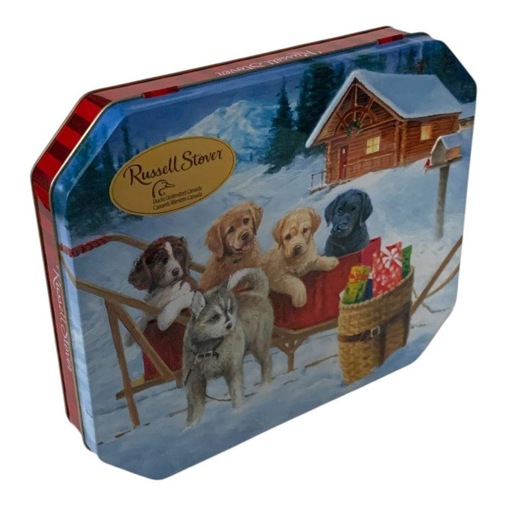 Russell Stover Holiday Tin Hinged Artwork James H. Killen Puppies Labrador Husky